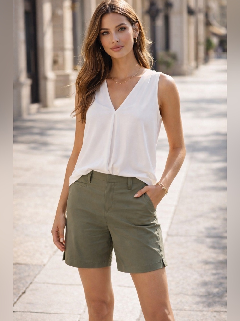 Rekucci Olive Stretch Shorts 14 Quiet Luxury Coastal Cowgirl Minimalist